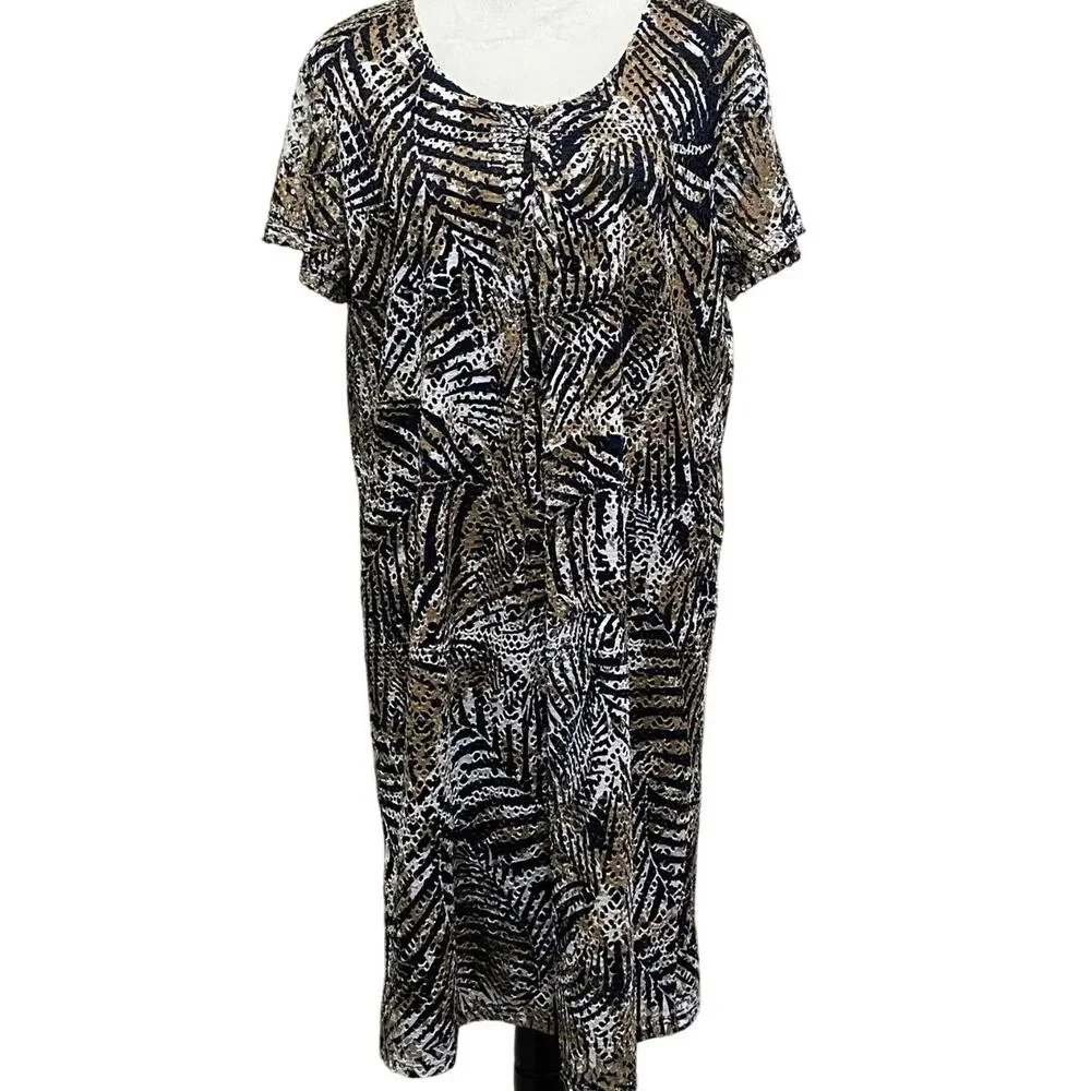 Kim Rogers Lacy Layered Dress Size Large Blue and Tan Knee Length Pullover